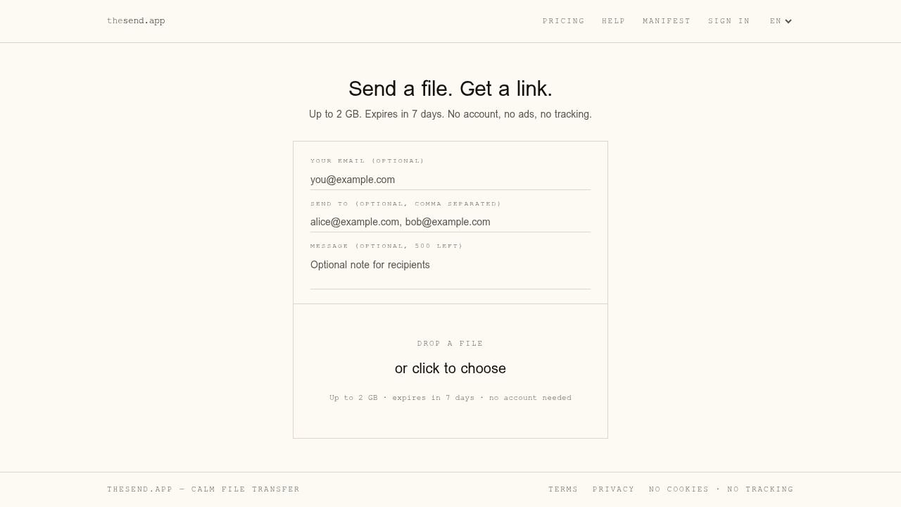 The homepage. Drop a file or click to choose.